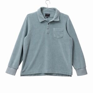 Todd Snyder Velour Polo Shirt Mens L Teal Long Sleeve Comfy Warm